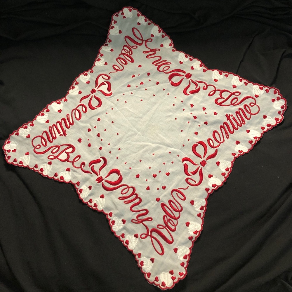 Be My Valentine Embroidered Hearts Handkerchief